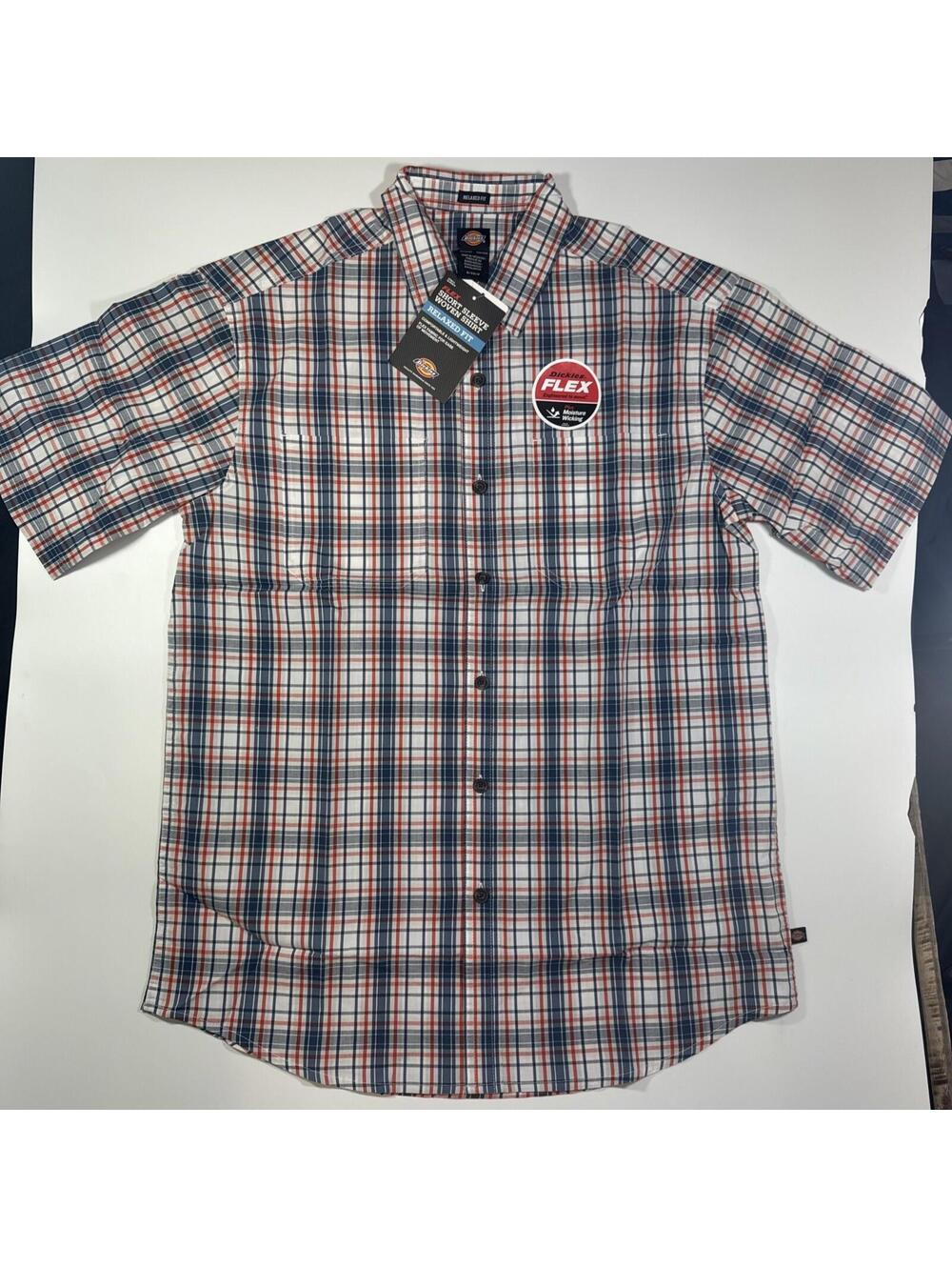 Dickies Flex Moisture Wicking Shirt Men's S Small Plaid Short Sleeve Relaxed Fit